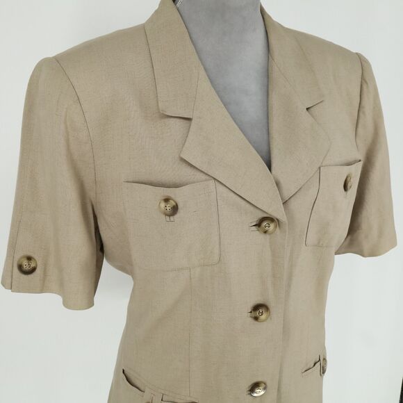 Kasper ASL Jacket Womens 14 Beige Lined Linen Blend Shoulder Pads Safari Career - Picture 5 of 16